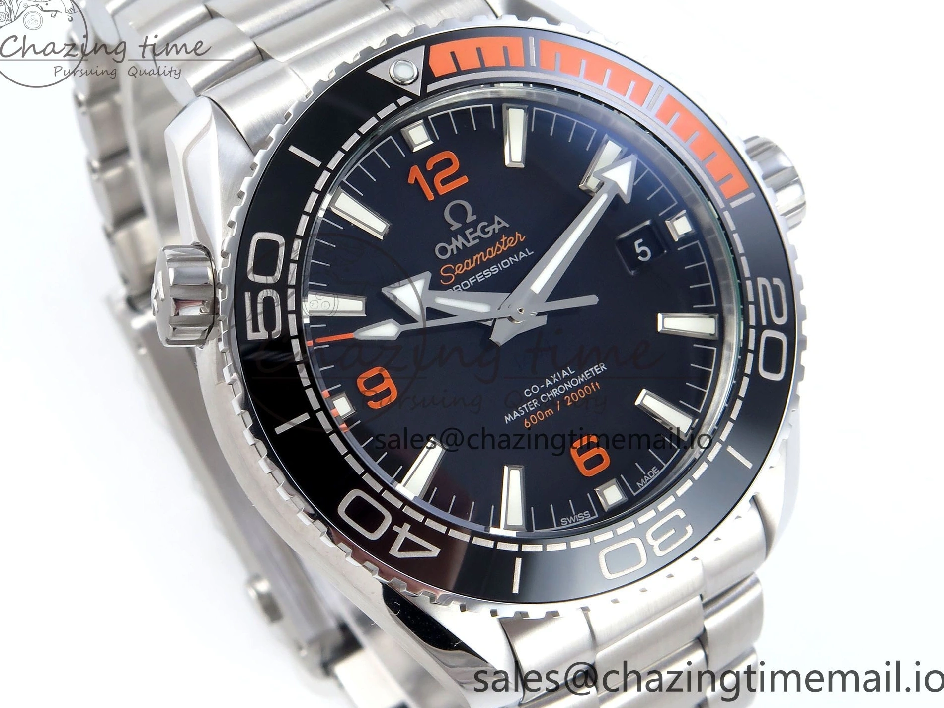 0509 WrinkleFree Seamaster Planet Ocean 600M 43.5mm SS SCF 1:1 Best Edition Black Orange Bezel Black Dial on SS Bracelet A8900 Super Clone 7682